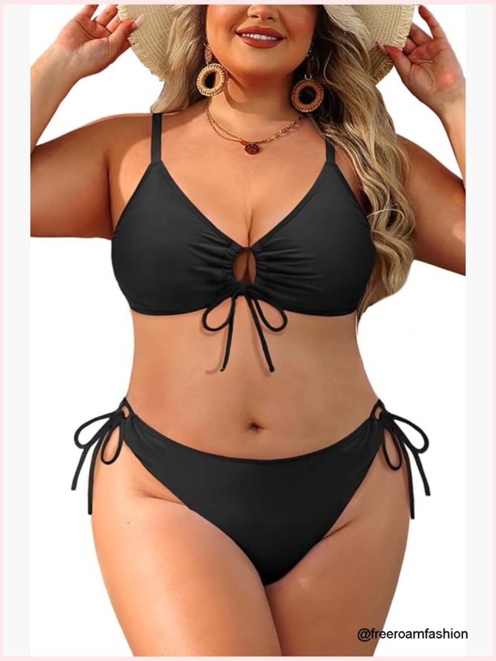 Plus Size Triangle Bikini Set, Front Tie Two-Piece Swimsuit with Side Ties